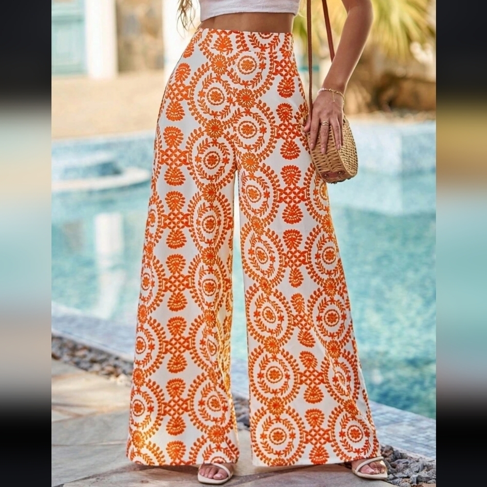 Allover Print Wide Leg Pants Palazzo Pants - Picture 2 of 6